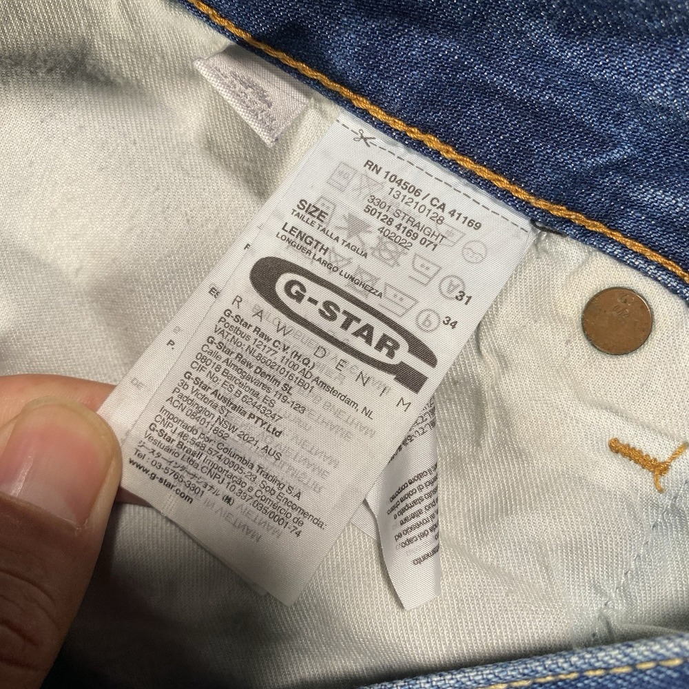 G-Star Raw 3301 Straight Leg Jeans Mens 31x29 Faded Whiskered Blue Denim - Picture 4 of 10